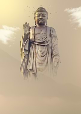 Giant Buddha Statue in Clouds