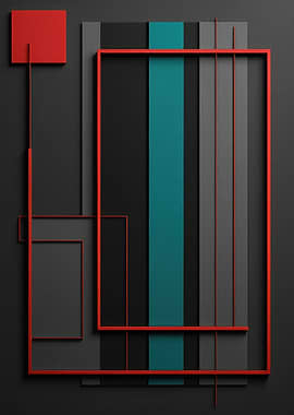 Minimal Geometric Relief with Red Frame and Teal Stripe