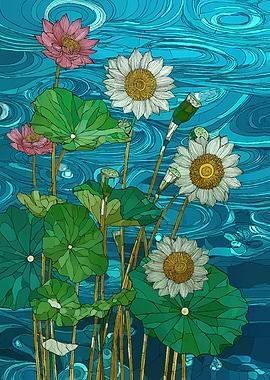 Lotus Flowers on Water