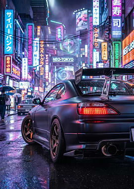 Cyberpunk Silvia S15 Car in Neo-Tokyo