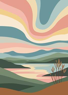 Abstract Landscape with Wavy Sky