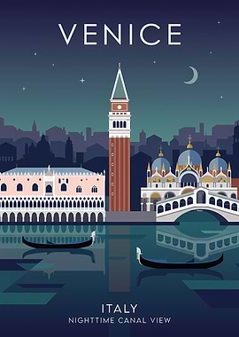 Venice Nighttime Canal View