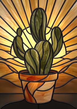 Stained Glass Cactus and Sunburst