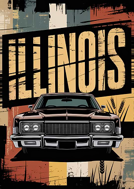Illinois Vintage Car Poster