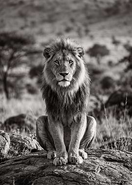 Majestic Lion Sitting on Rock