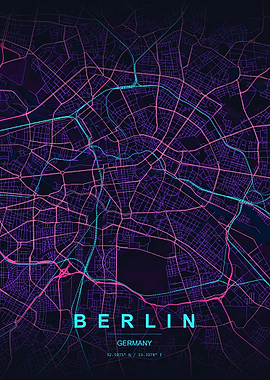 Berlin City Map Neon Art
