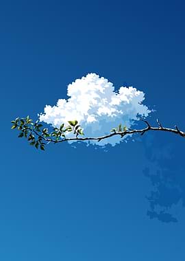 Branch with Leaves Against a Cloudy Sky