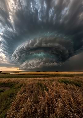 Dramatic Supercell Thunderstorm Over Plains