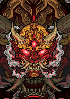 Demonic Oni Mask with Glowing Eyes