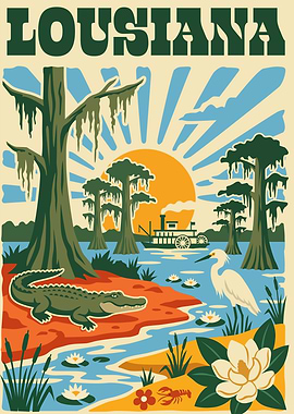 Louisiana Swamp Scene with Steamboat