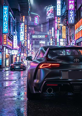 Cyberpunk Tokyo Street with Sports Cars