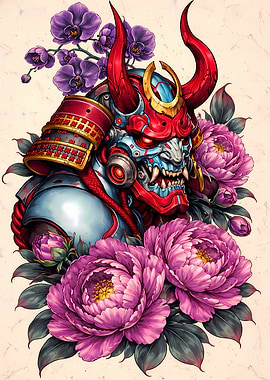 Crimson Horn Cyber Oni Samurai