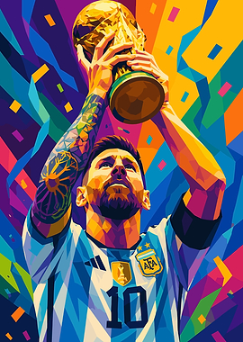 Lionel Messi holding the World Cup trophy