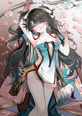Anime Girl with Flowers and Paintbrush