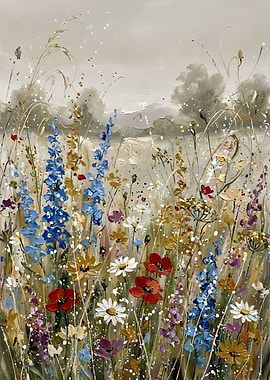 Impressionistic Wildflower Meadow Painting