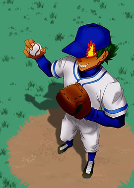 Baseball Pitcher with Fiery Eye