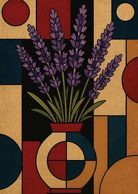 Abstract Lavender in Geometric Vase