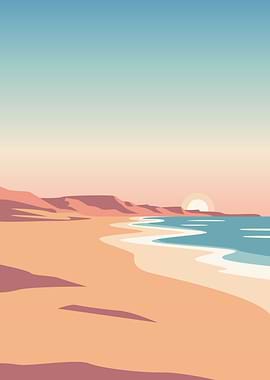 Minimalist Beach Sunset Landscape