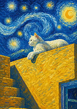 Cat in Starry Night Style