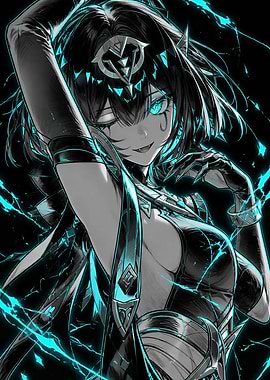 Anime Girl with Blue Lightning