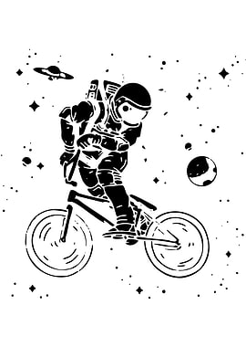 Astronaut riding a bicycle in space