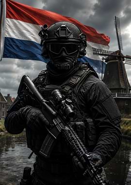 Dutch Soldier with Flag and Windmill