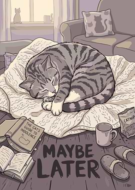 Cat Sleeping with Books and Catnip