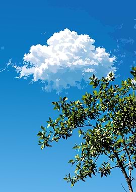 Blue Sky with Cloud and Tree Branches