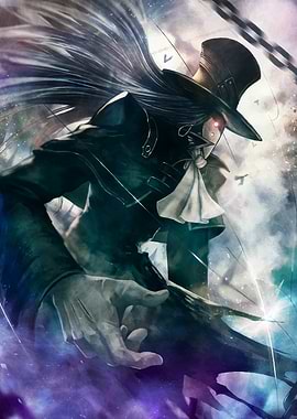 Dark Figure with Top Hat and Red Eyes