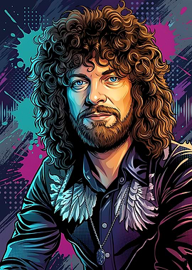 Portrait of a Jeff Lynne's Elo with curly hair