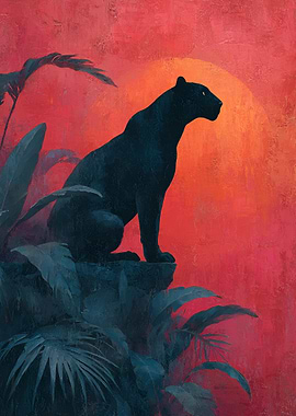 Black Panther in Jungle Sunset
