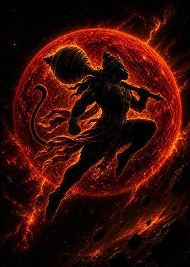 Divine Hanuman Cosmic Warrior – Fiery Celestial Art