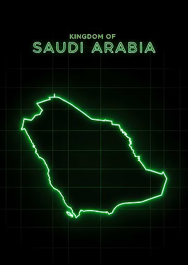 Neon Outline Map of Saudi Arabia Glowing Green Futuristic Digital Style, Neon UI
