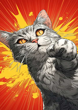Aggressive Cat with Paw Raised