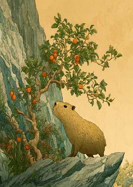 Capybara and Orange Tree