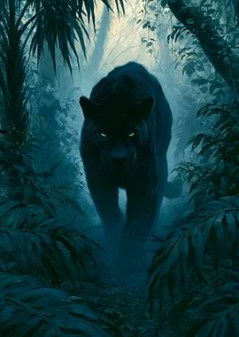 Black Panther in a Misty Jungle
