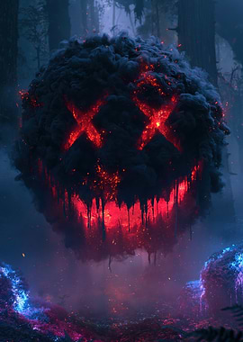 Fiery Smoke Mask in Dark Forest