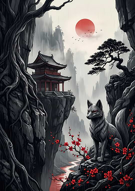 Mystical Fox Temple Landscape