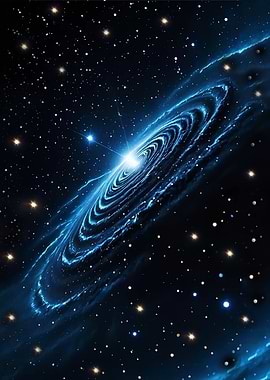 Cosmic Galaxy with Swirling Blue Nebula