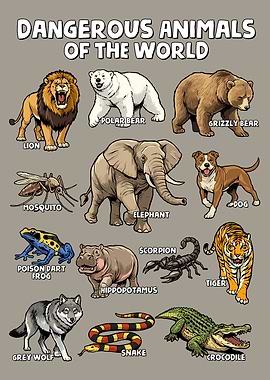 Dangerous Animals of the World' Poster, picture, metal print