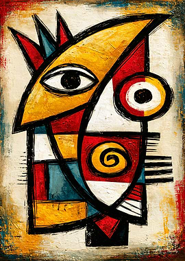 Primitive Cubist Mask Bold Abstract Wall Art