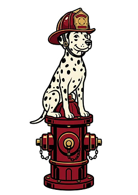 Dalmatian Firefighter Dog Sitting on Fire Hydrant Art Print
