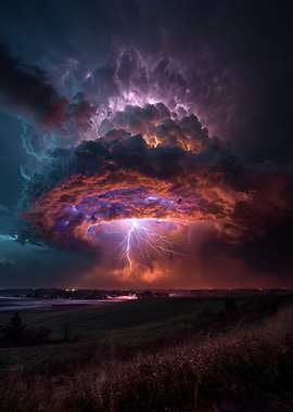 Dramatic Lightning Storm Over Landscape