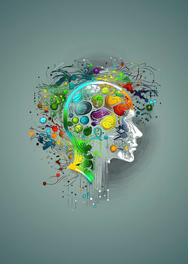 Abstract Human Head with Colorful Brain