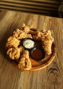 Crispy fried chicken tenders with dipping sauces