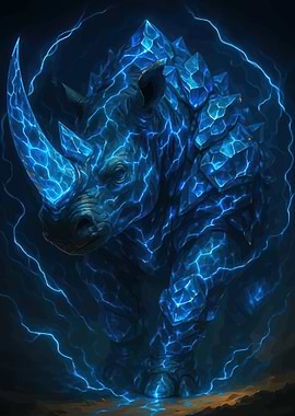 Crystal Rhino with Blue Lightning
