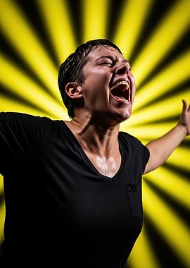Woman screaming with arms outstretched