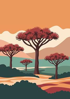 African Savanna Landscape with Trees