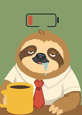 Tired Sloth with Coffee and Low Battery