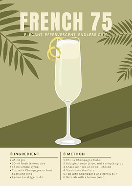 French 75 Cocktail Poster – Minimalist Champagne & Gin Art in Elegant Retro Style